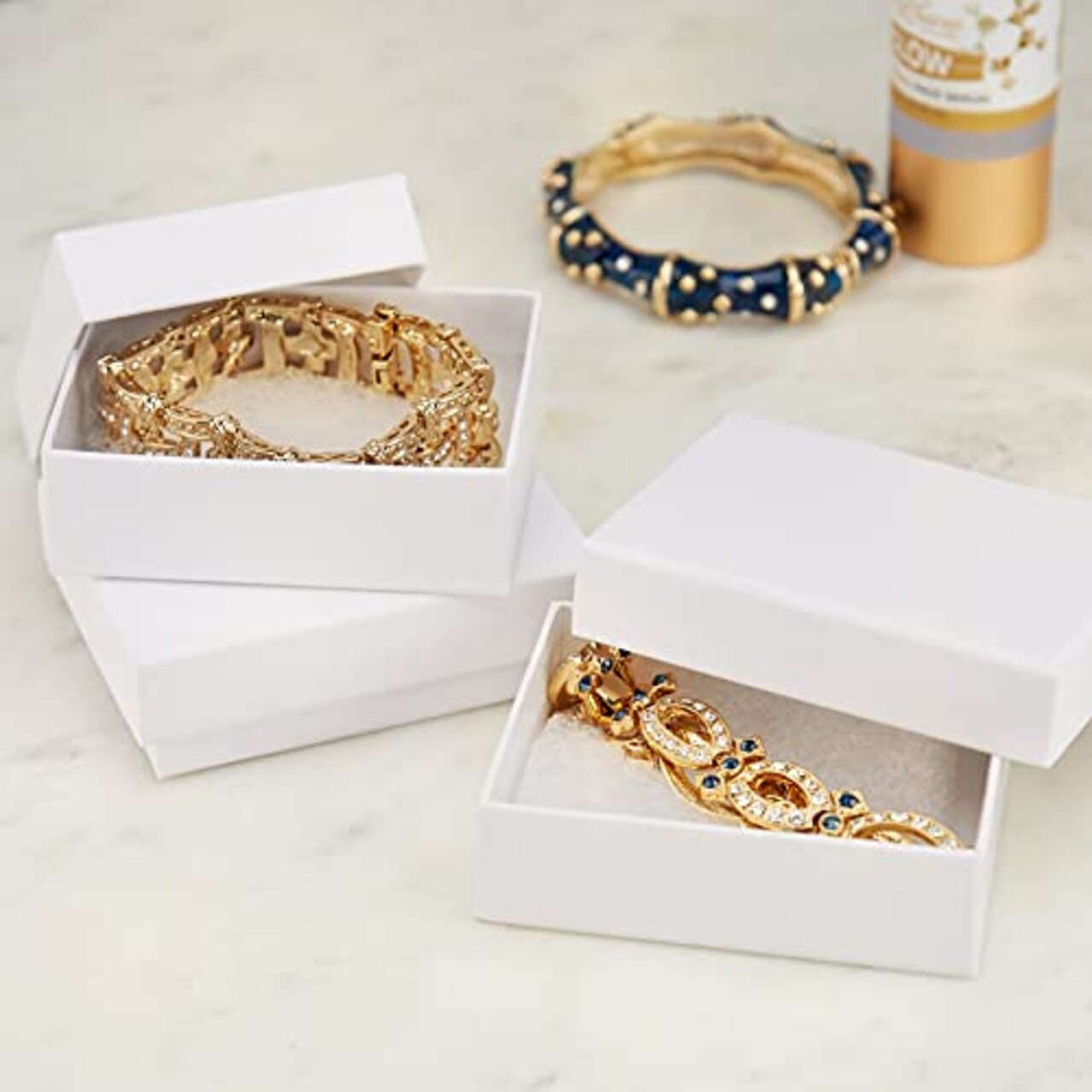 6 Pack Cotton Fill Cardboard Paper Jewelry Box Gift Case Size 3.08x2.3x1.1 Inches (White)